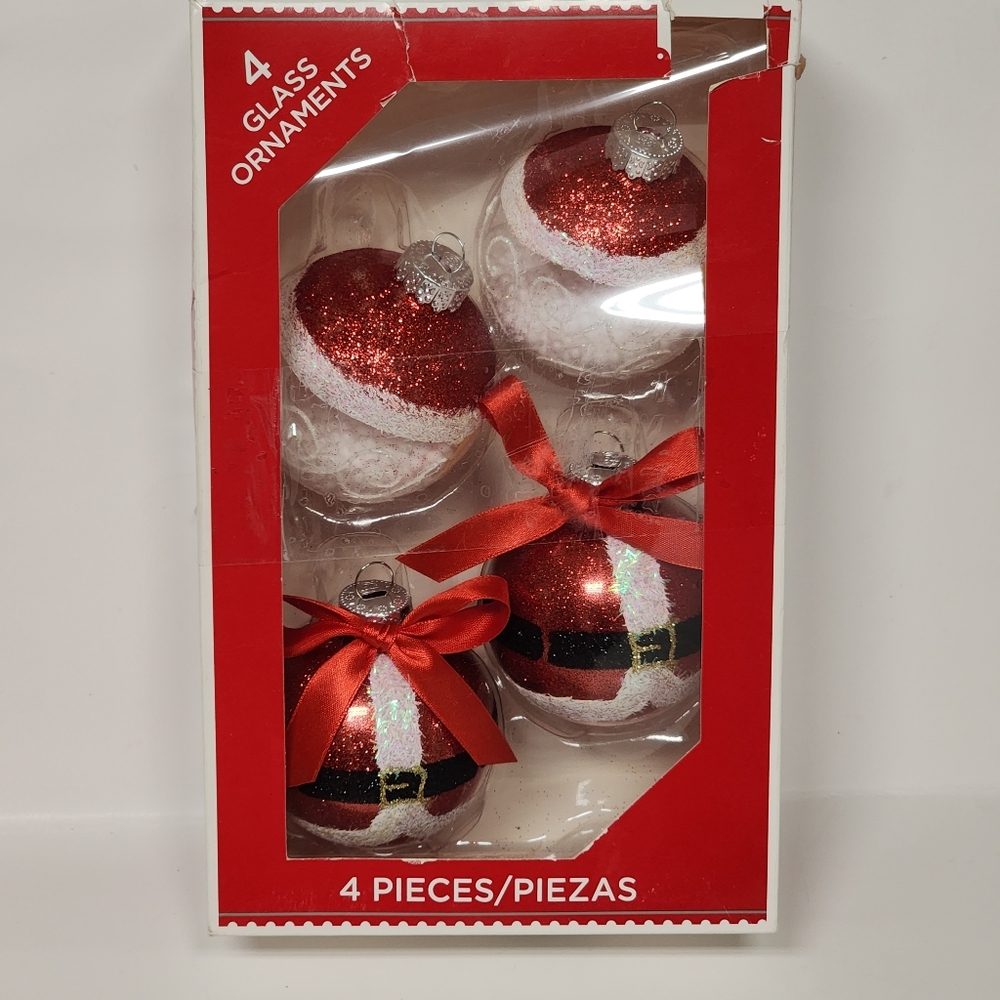 4 Glass Christmas Oranaments Holiday Time